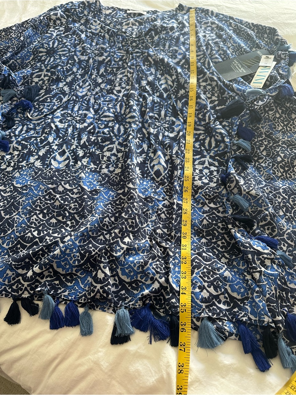 Miraclesuit Navy & White Tassel-Trim Lace-Up NWT swim cover-up, size medium - Picture 9 of 12